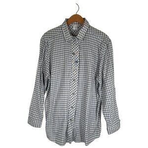 VTG Landhaus Mode Womens‎ Size 46 Shirt Cotton Blue Check Embroidery Germany EUC